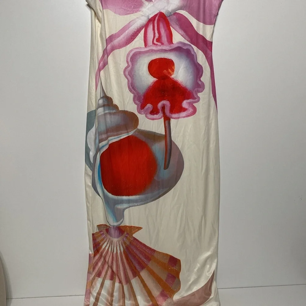 Micas Tropical Shell Print Fitted Sleeveless Maxi Dress Maruja Mallo Art Design - Picture 6 of 17